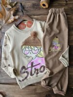 ست دخترانه کلاه کرمی ۴۵/۵۰